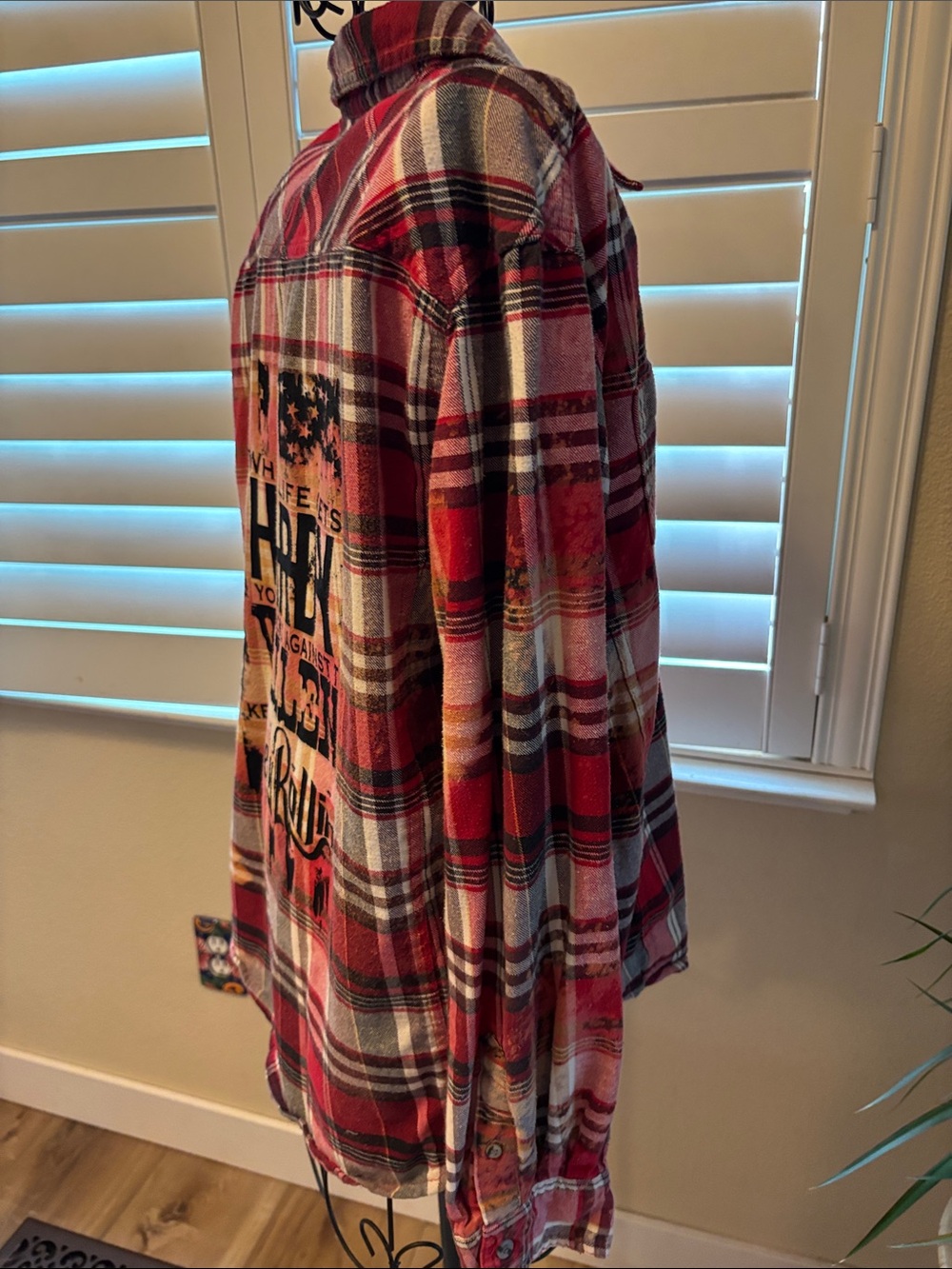 Handmade one of a kind flannel with Graphic Plaid Button-Up Shirt - Red Plaid - Picture 2 of 6